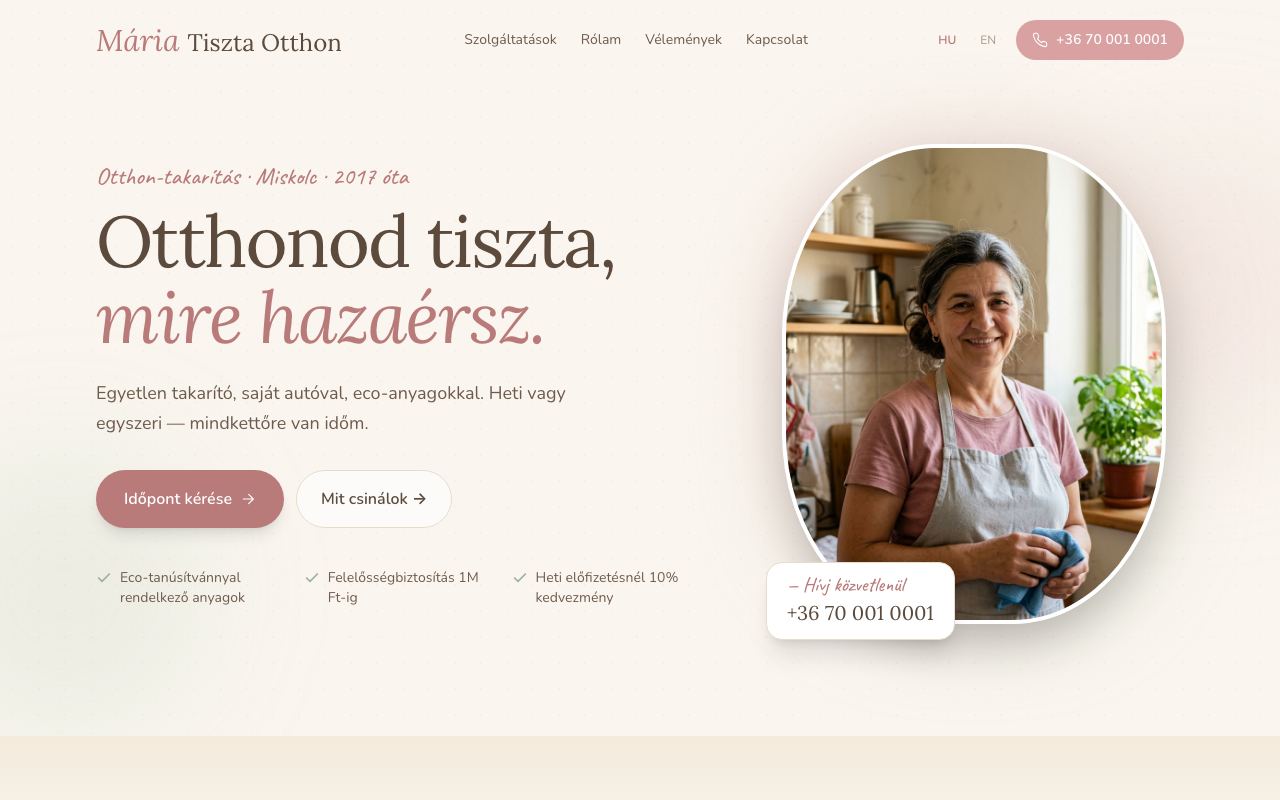 Mária Tiszta Otthon home page